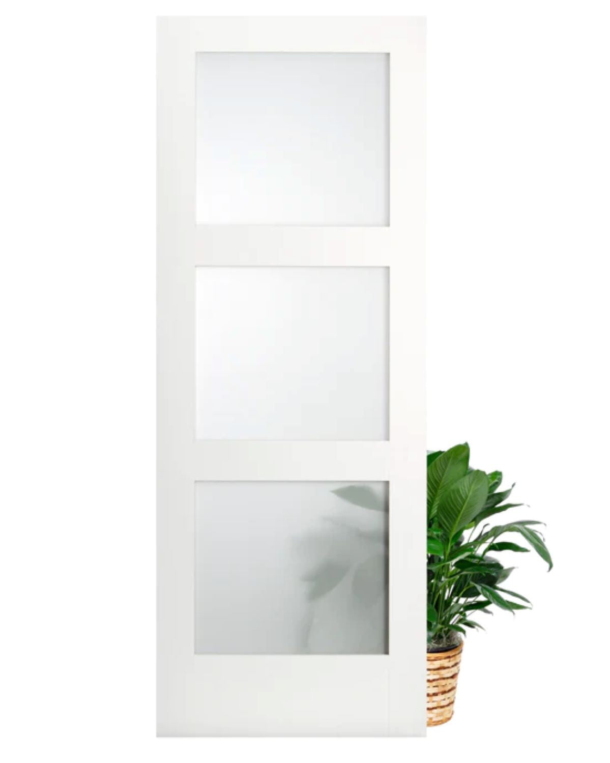 Frosted Glass 24-inch x 80-inch x 1-3/8-inch 3-Panel Interior Door Primed White With Tempered Glass