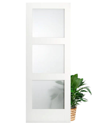 Frosted Glass 28-inch x 80-inch x 1-3/8-inch 3-Panel Interior Door Primed White With Tempered Glass