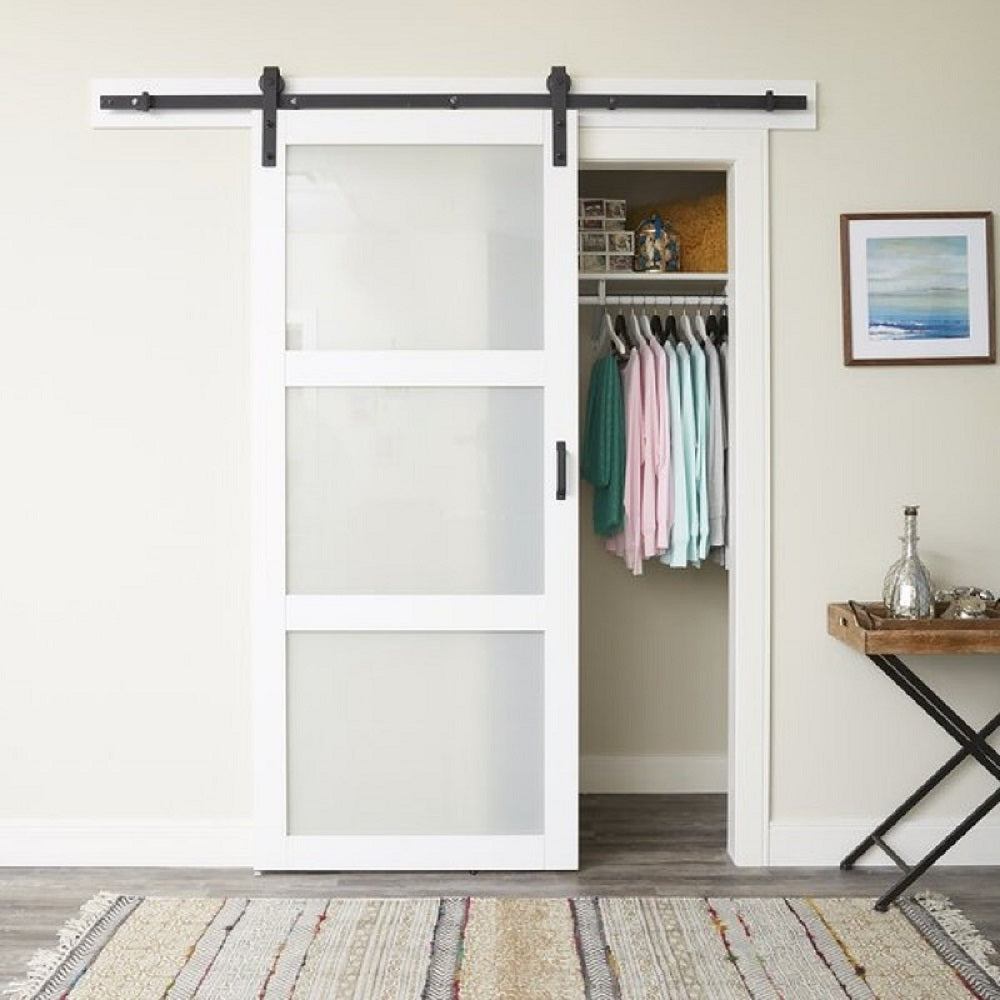 Frosted Glass 24-inch x 80-inch x 1-3/8-inch 3-Panel Interior Door Primed White With Tempered Glass