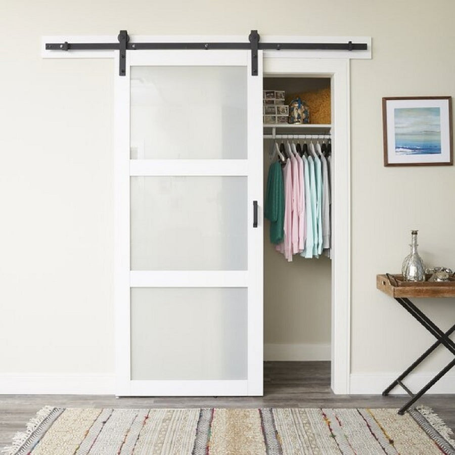 Frosted Glass 36-inch x 80-inch x 1-3/8-inch 3-Panel Interior Door Primed White With Tempered Glass