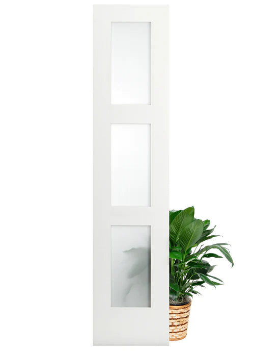 Frosted Glass 32-inch x 80-inch x 1-3/8-inch 3-Panel Interior Door Primed White With Tempered Glass