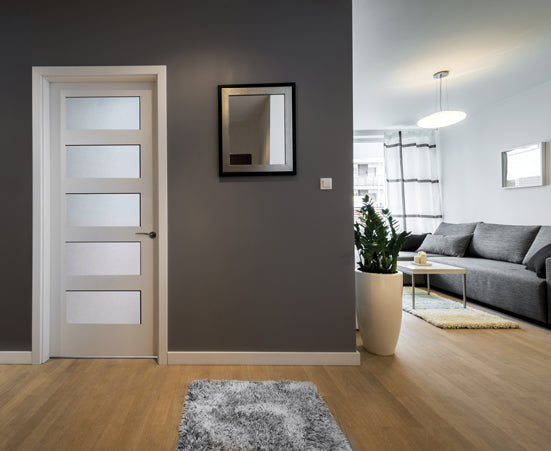 Frosted Glass 30-inch x 80-inch x 1-3/8-inch 5-Panel Interior Door Primed White With Tempered Glass