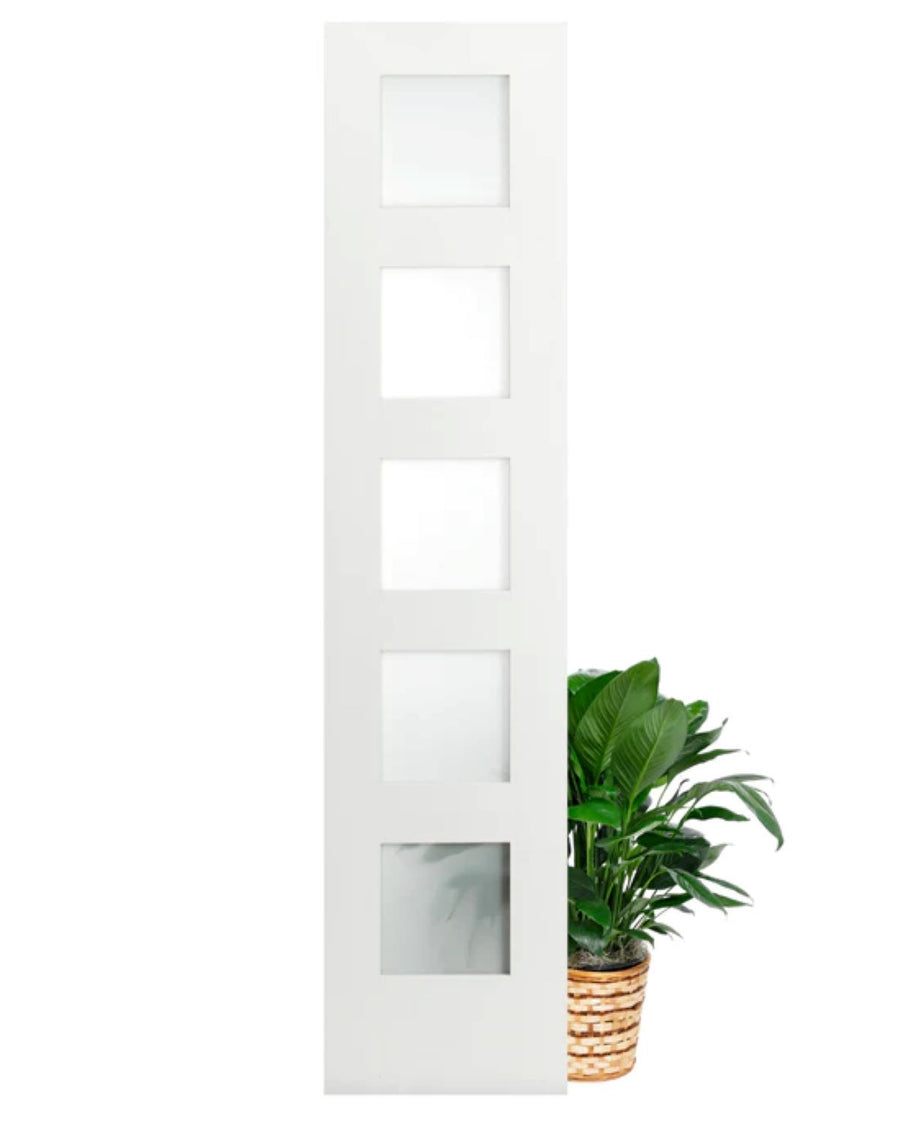 Frosted Glass 30-inch x 80-inch x 1-3/8-inch 5-Panel Interior Door Primed White With Tempered Glass