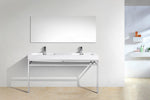 Haus 60" Double Sink Stainless Steel Console With White Acrylic Sink