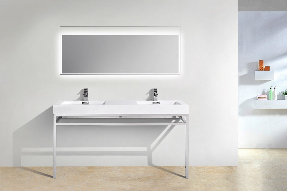 Haus 60" Double Sink Stainless Steel Console With White Acrylic Sink