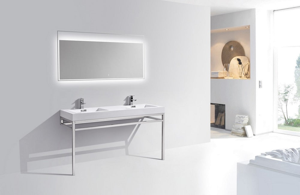 Haus 60" Double Sink Stainless Steel Console With White Acrylic Sink