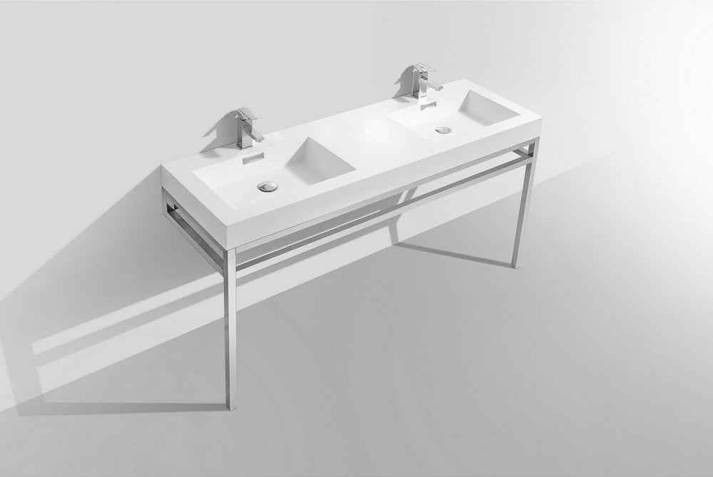 Haus 60" Double Sink Stainless Steel Console With White Acrylic Sink