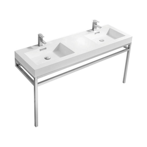 Haus 60" Double Sink Stainless Steel Console With White Acrylic Sink