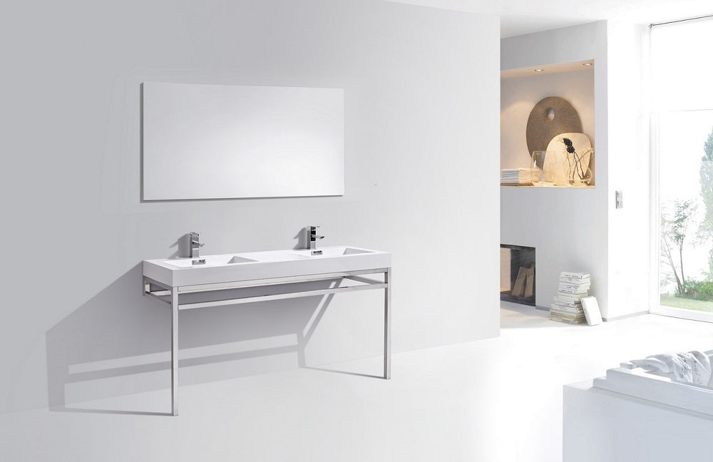 Haus 60" Double Sink Stainless Steel Console With White Acrylic Sink