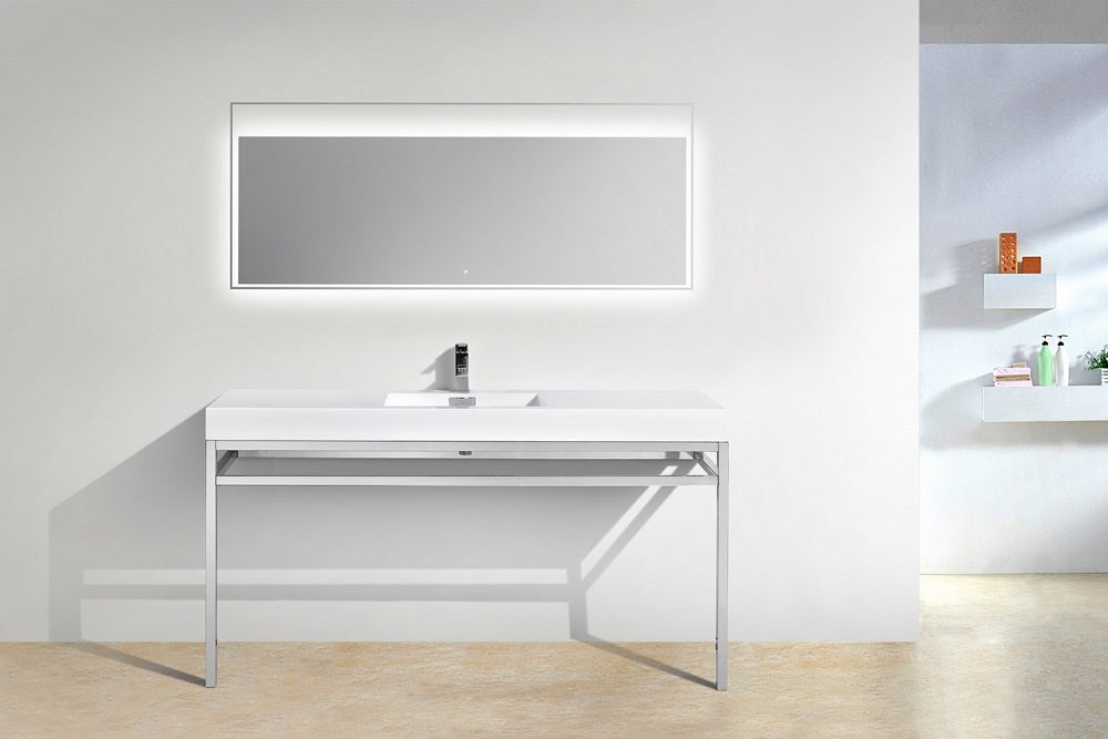 Haus 60" Single Sink Stainless Steel Console With White Acrylic Sink