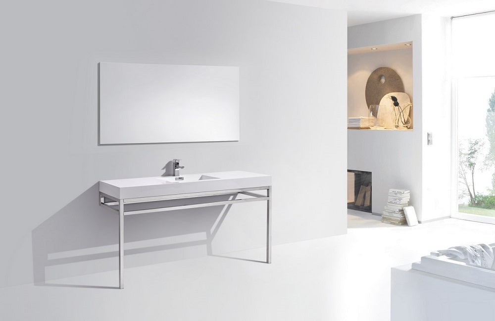 Haus 60" Single Sink Stainless Steel Console With White Acrylic Sink