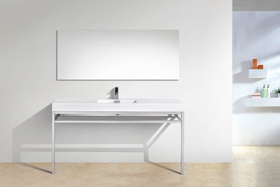 Haus 60" Single Sink Stainless Steel Console With White Acrylic Sink