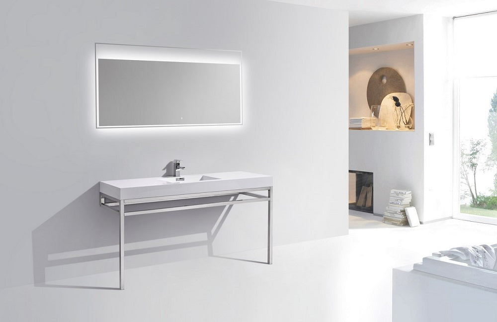 Haus 60" Single Sink Stainless Steel Console With White Acrylic Sink