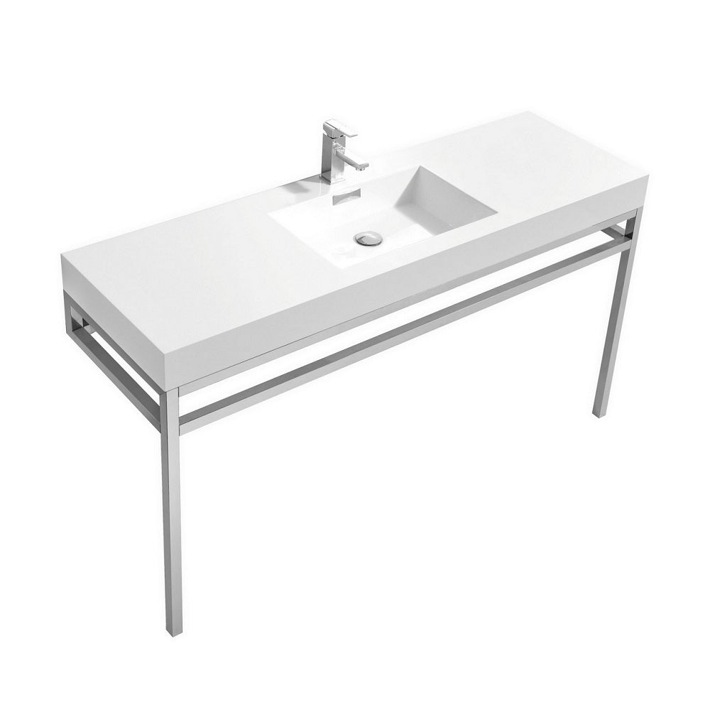 Haus 60" Single Sink Stainless Steel Console With White Acrylic Sink