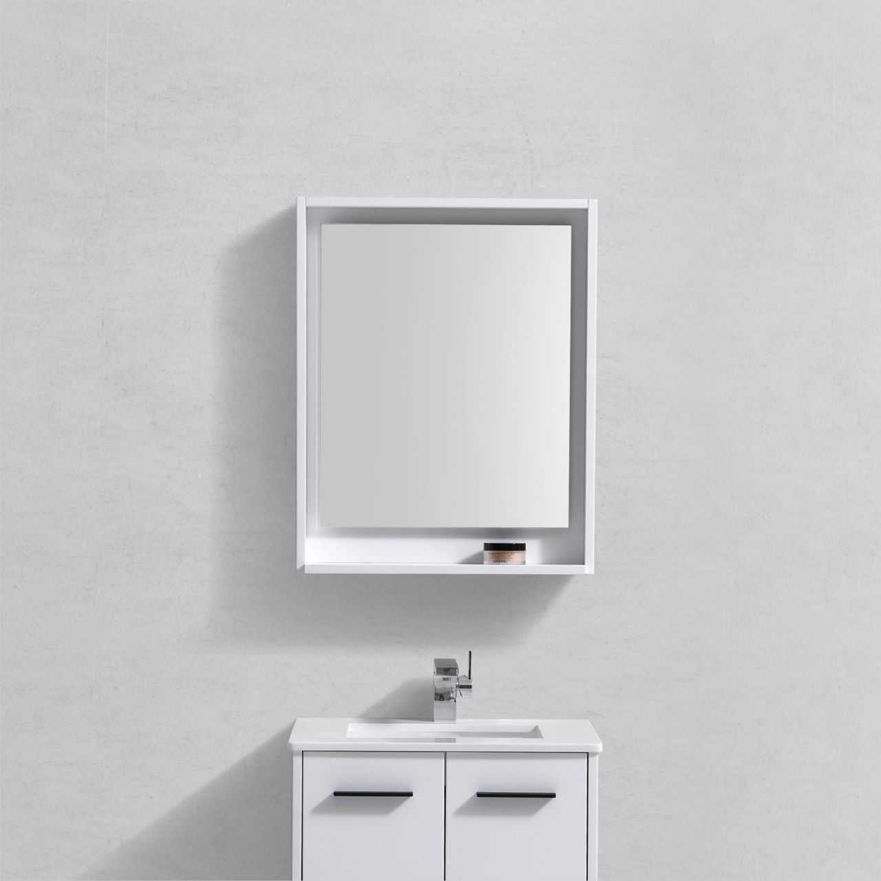 Bosco 24″ Framed Mirror With Shelve – Gloss White Finish