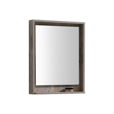 Bosco 24″ Framed Mirror With Shelve – Nature Wood Finish