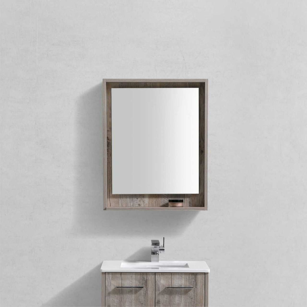 Bosco 24″ Framed Mirror With Shelve – Nature Wood Finish