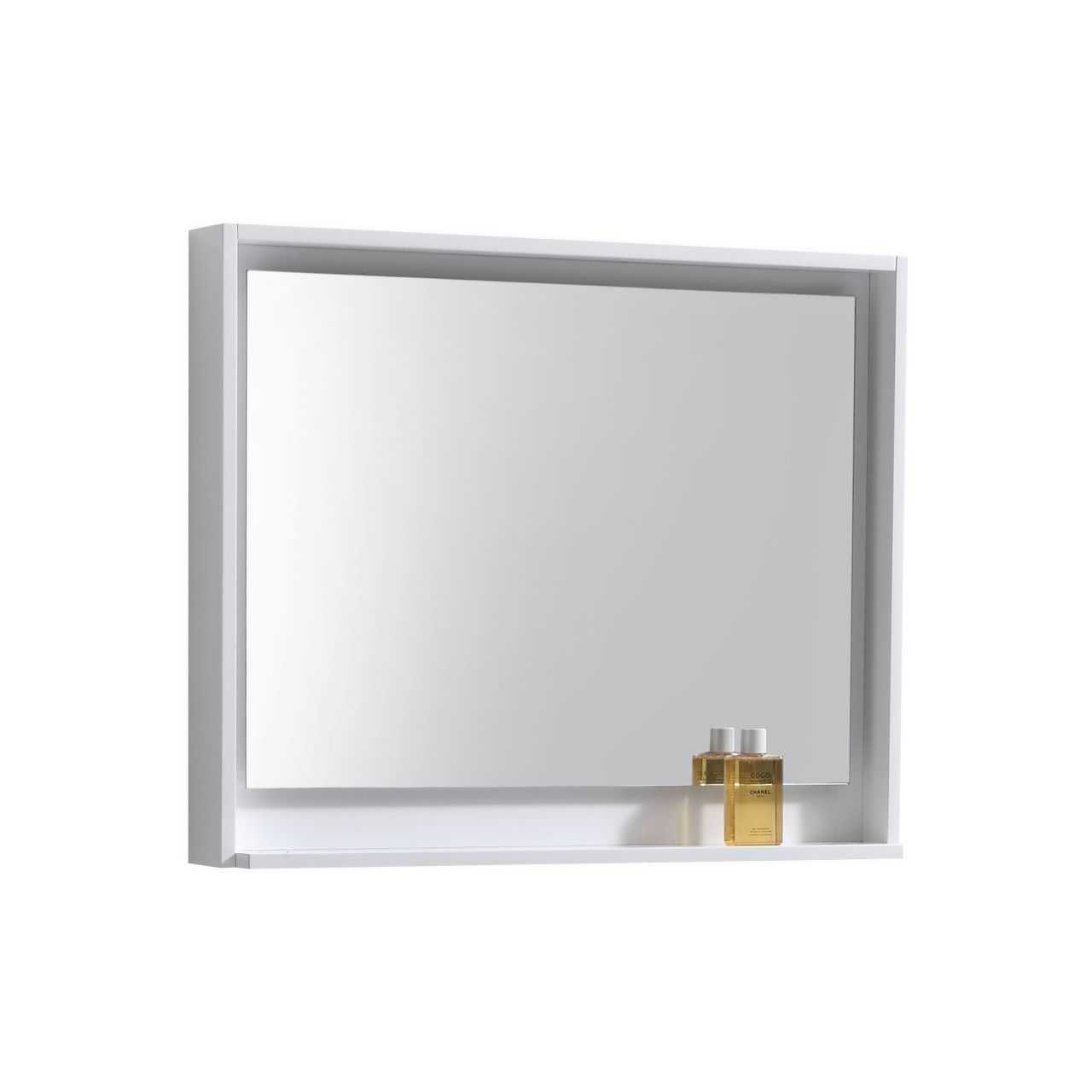 Bosco 30″ Framed Mirror With Shelve – Gloss White Finish