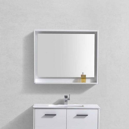 Bosco 36″ Framed Mirror With Shelve – Gloss White Finish
