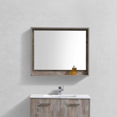 Bosco 36″ Framed Mirror With Shelve – Nature Wood Finish