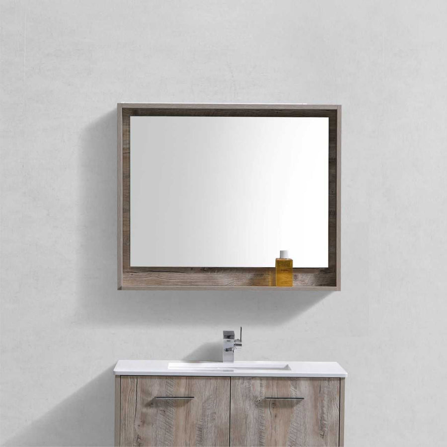 Bosco 36″ Framed Mirror With Shelve – Nature Wood Finish