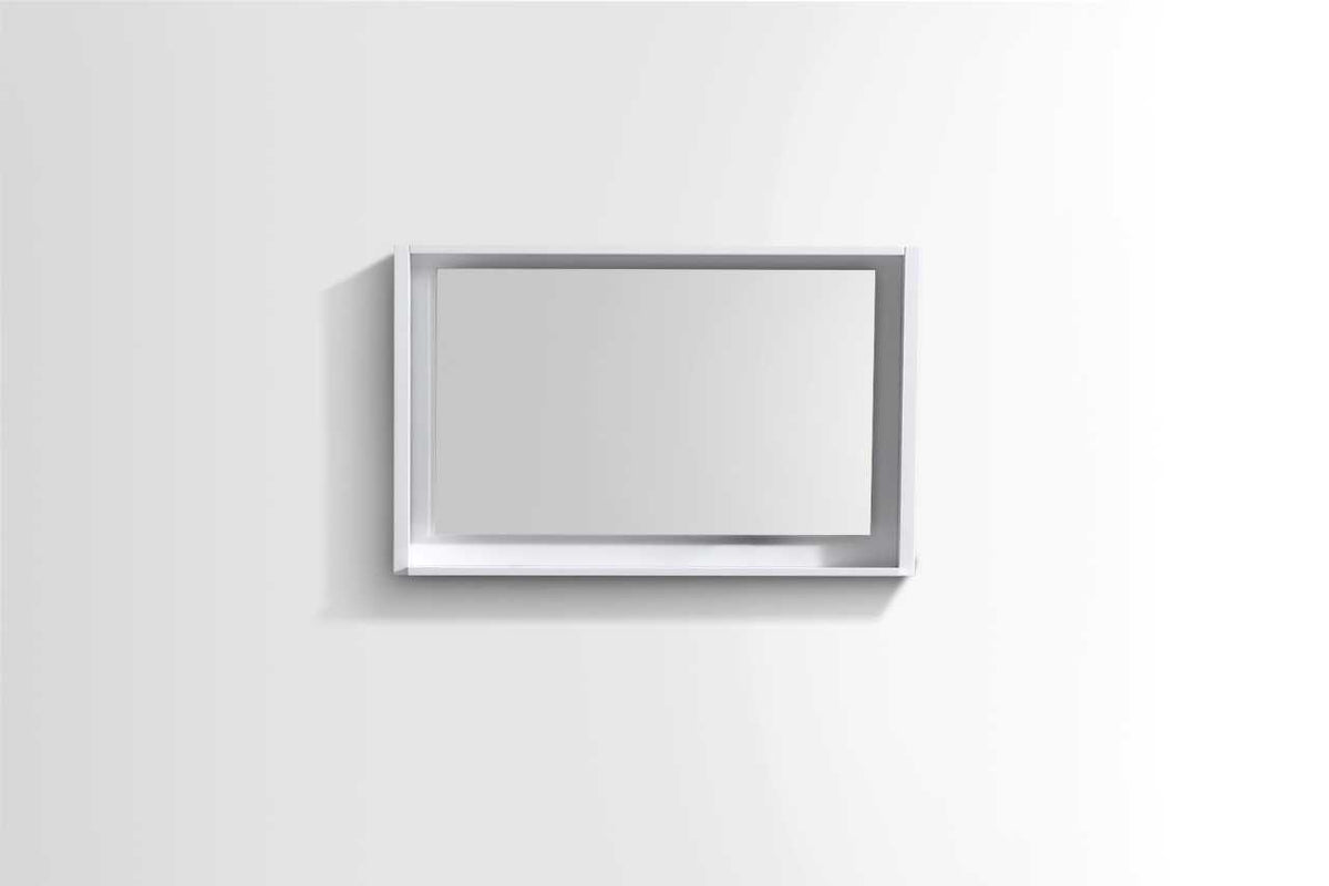 Bosco 40″ Framed Mirror With Shelve – Gloss White Finish