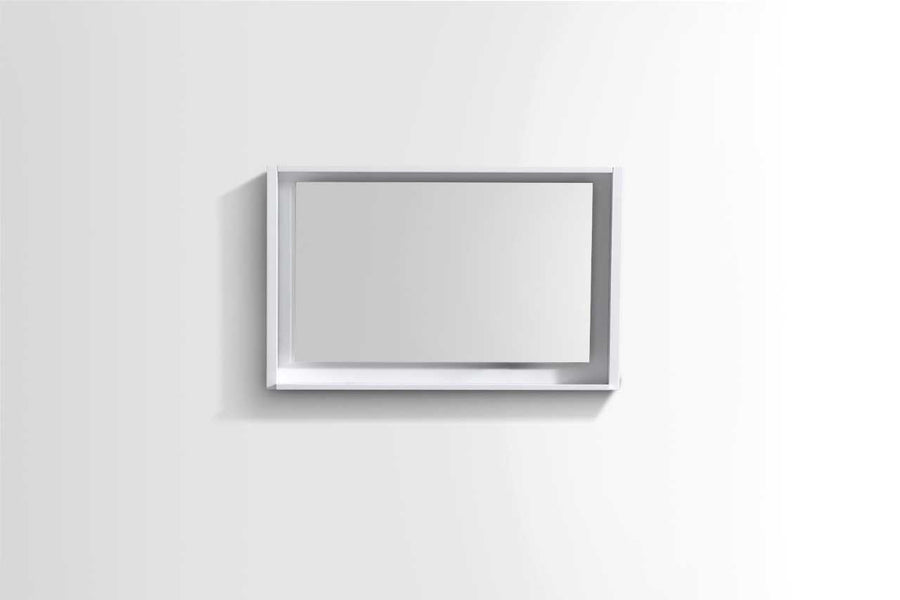 Bosco 40″ Framed Mirror With Shelve – Gloss White Finish