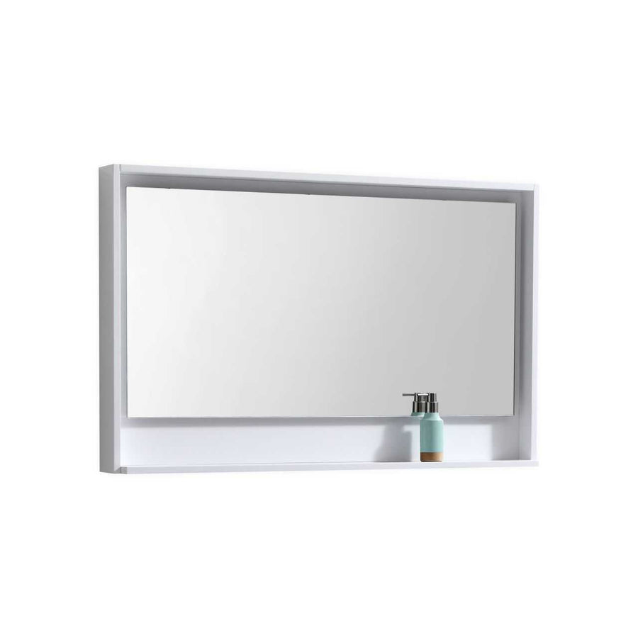 Bosco 48″ Framed Mirror With Shelve – Gloss White Finish