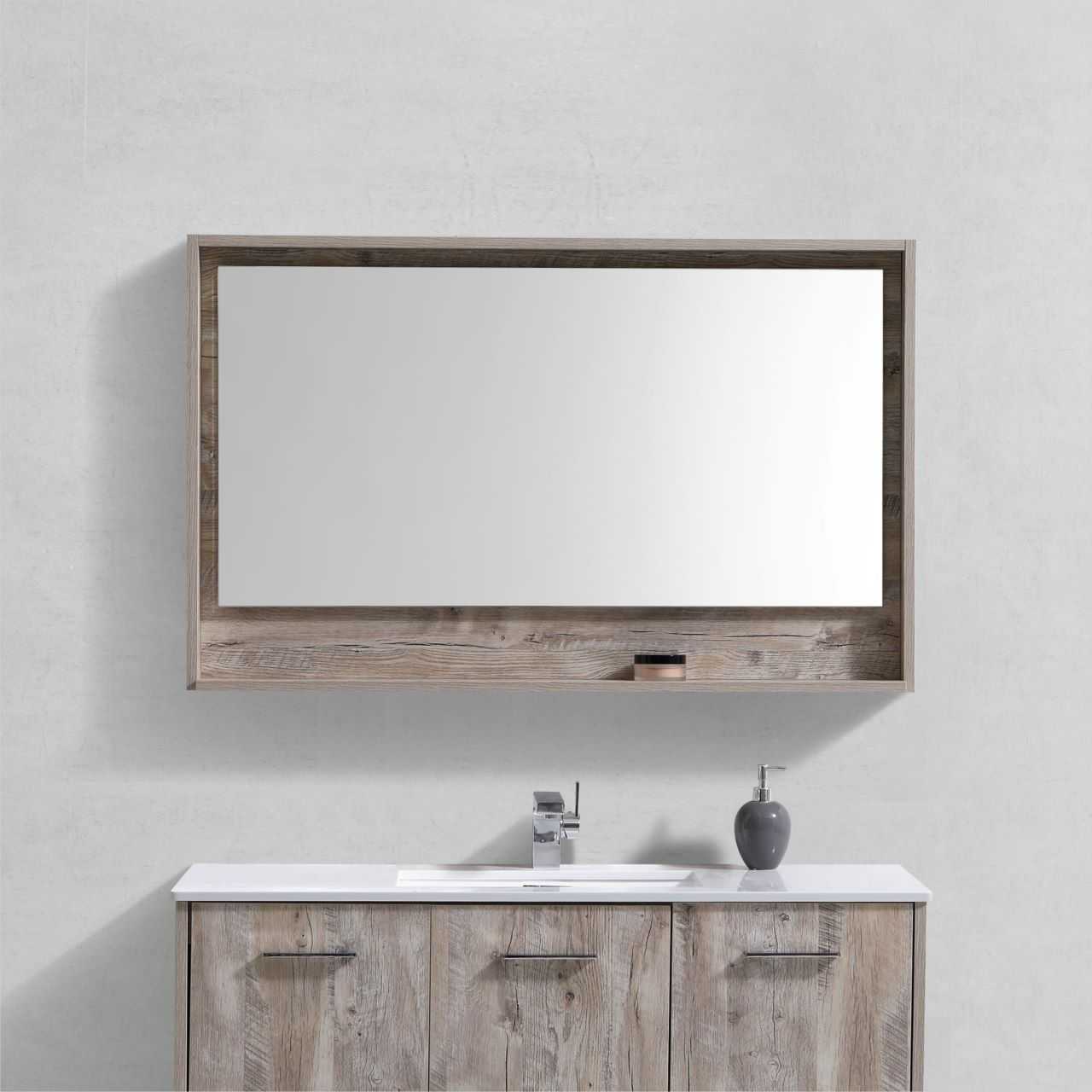 Bosco 48″ Framed Mirror With Shelve – Nature Wood Finish