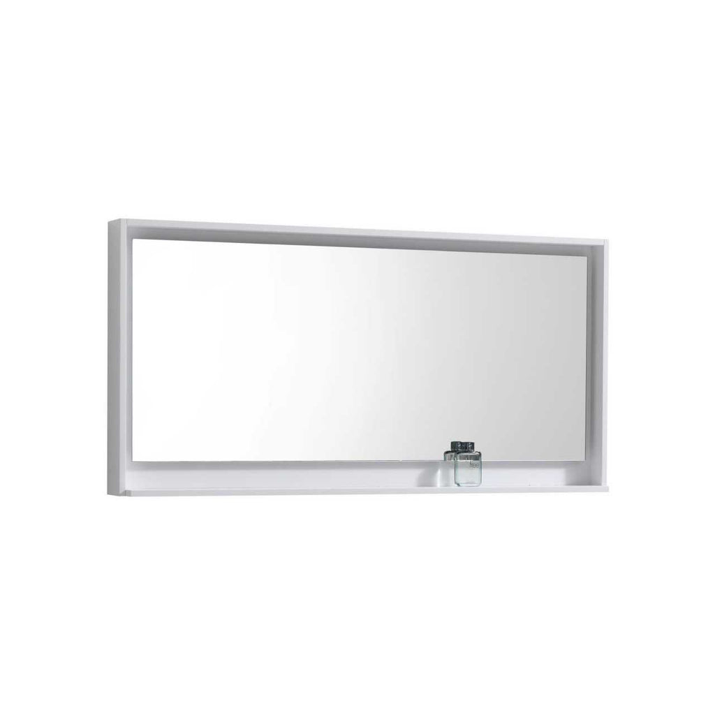 Bosco 60″ Framed Mirror With Shelve – Gloss White Finish
