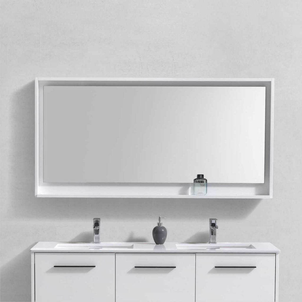 Bosco 60″ Framed Mirror With Shelve – Gloss White Finish