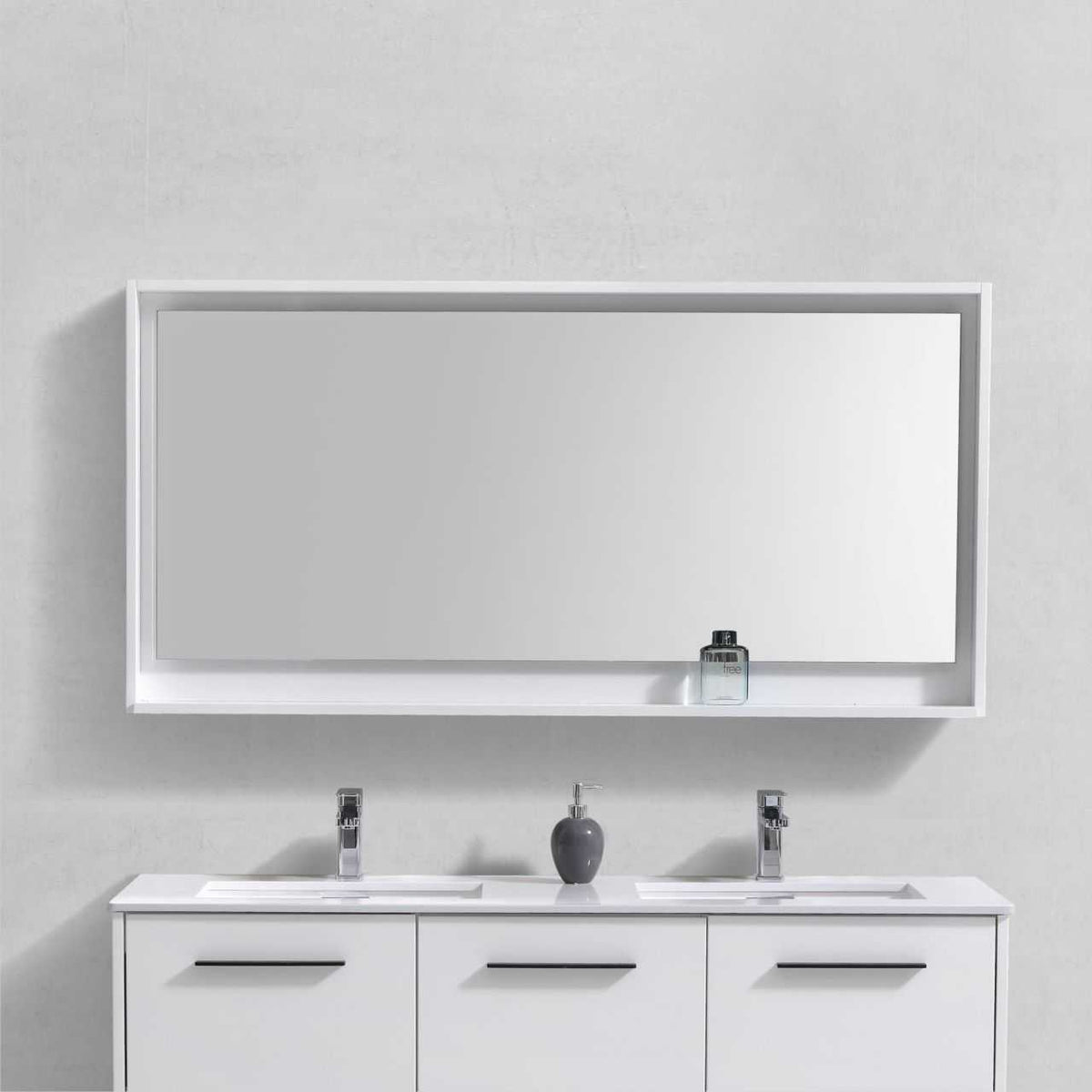 Bosco 60″ Framed Mirror With Shelve – Gloss White Finish