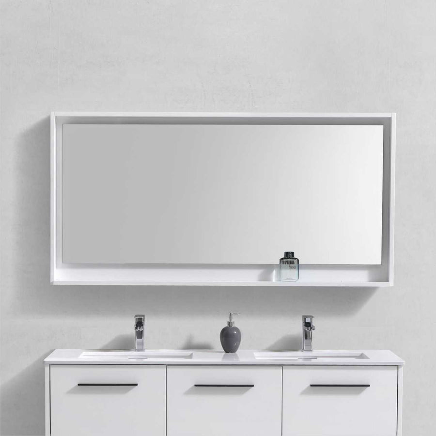 Bosco 60″ Framed Mirror With Shelve – Gloss White Finish