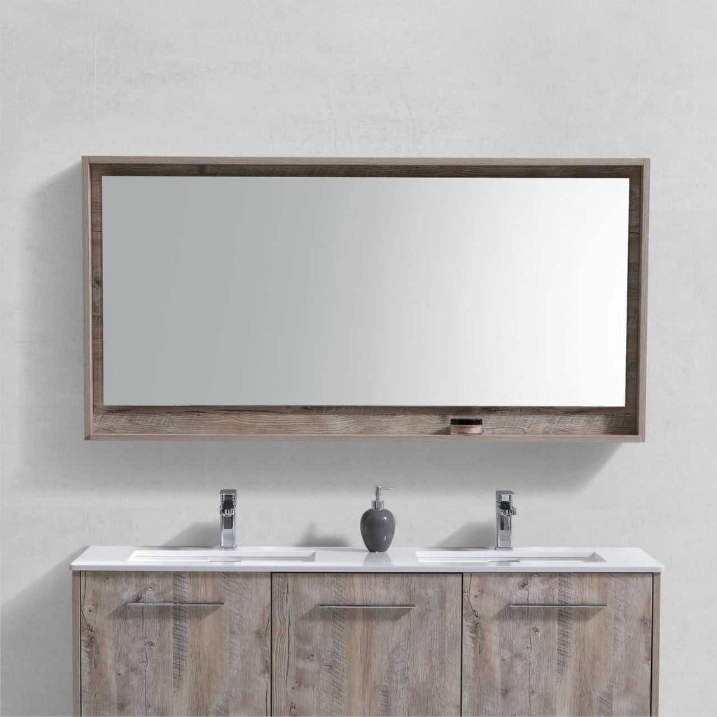 Bosco 60″ Framed Mirror With Shelve – Nature Wood Finish