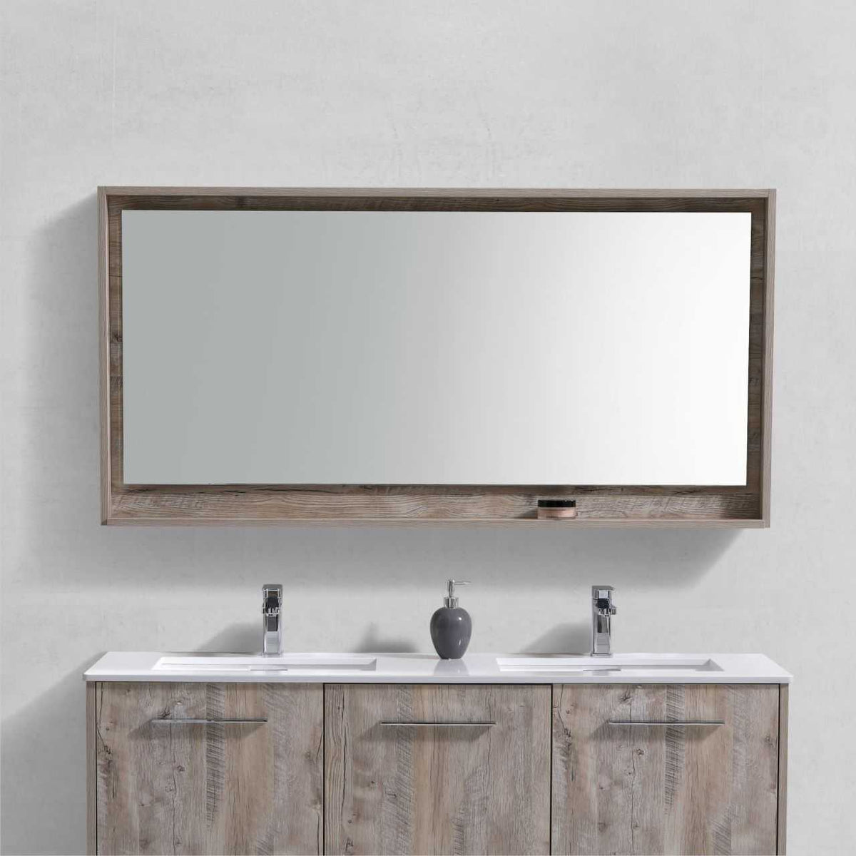 Bosco 60″ Framed Mirror With Shelve – Nature Wood Finish