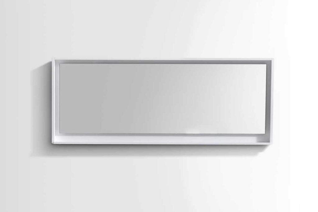 Bliss 70″ Framed Mirror With Shelve – Gloss White Finish