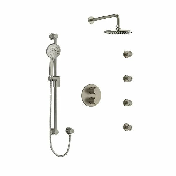 Riobel Edge Double Coaxial System with Hand Shower Rail, 4 Body Jets and Shower Head