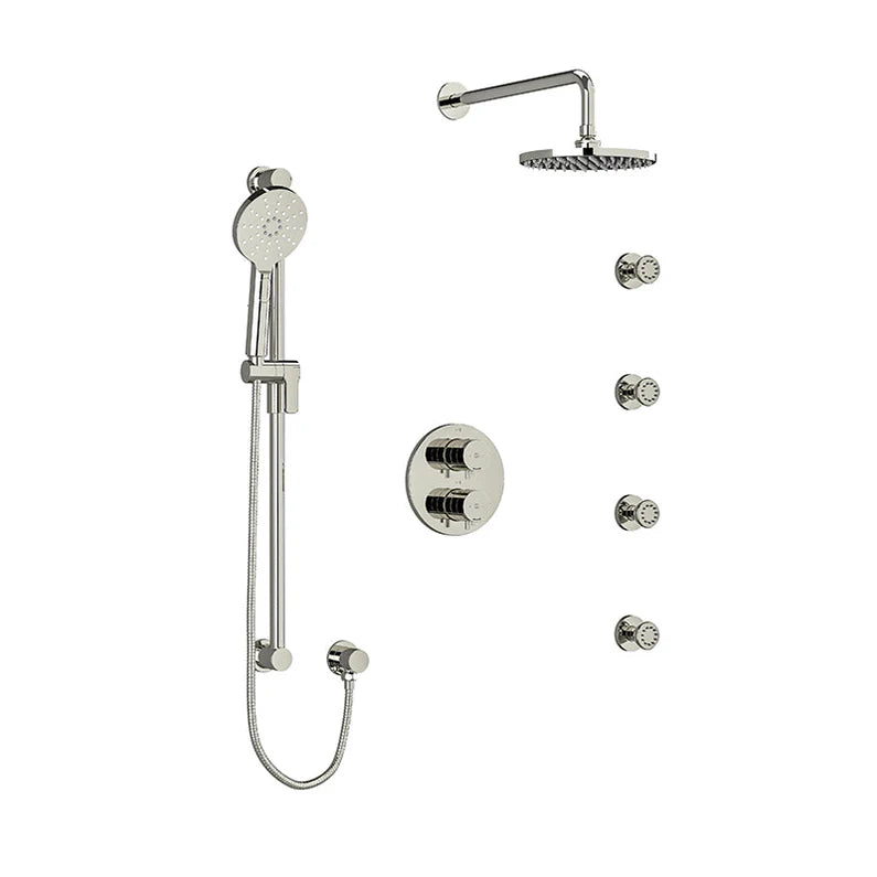 Riobel Riu Double Coaxial System with Hand Shower Rail, 4 Body Jets and Shower Head
