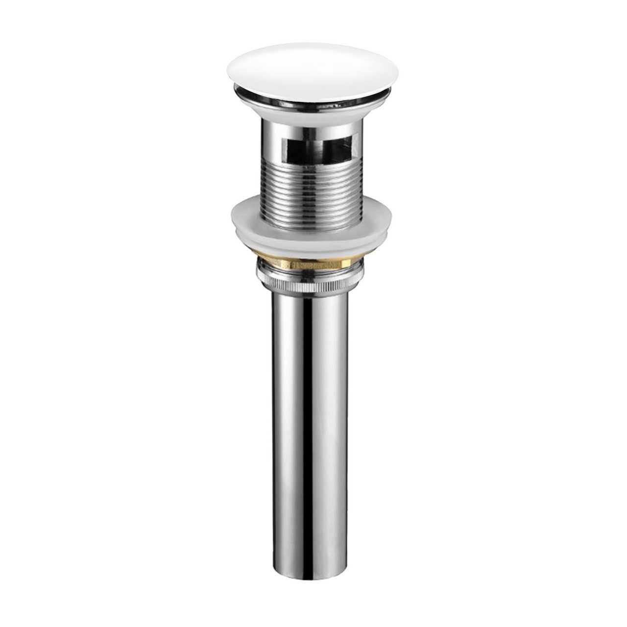 KubeBath Solid Brass Construction Pop-Up Drain With Overflow – White