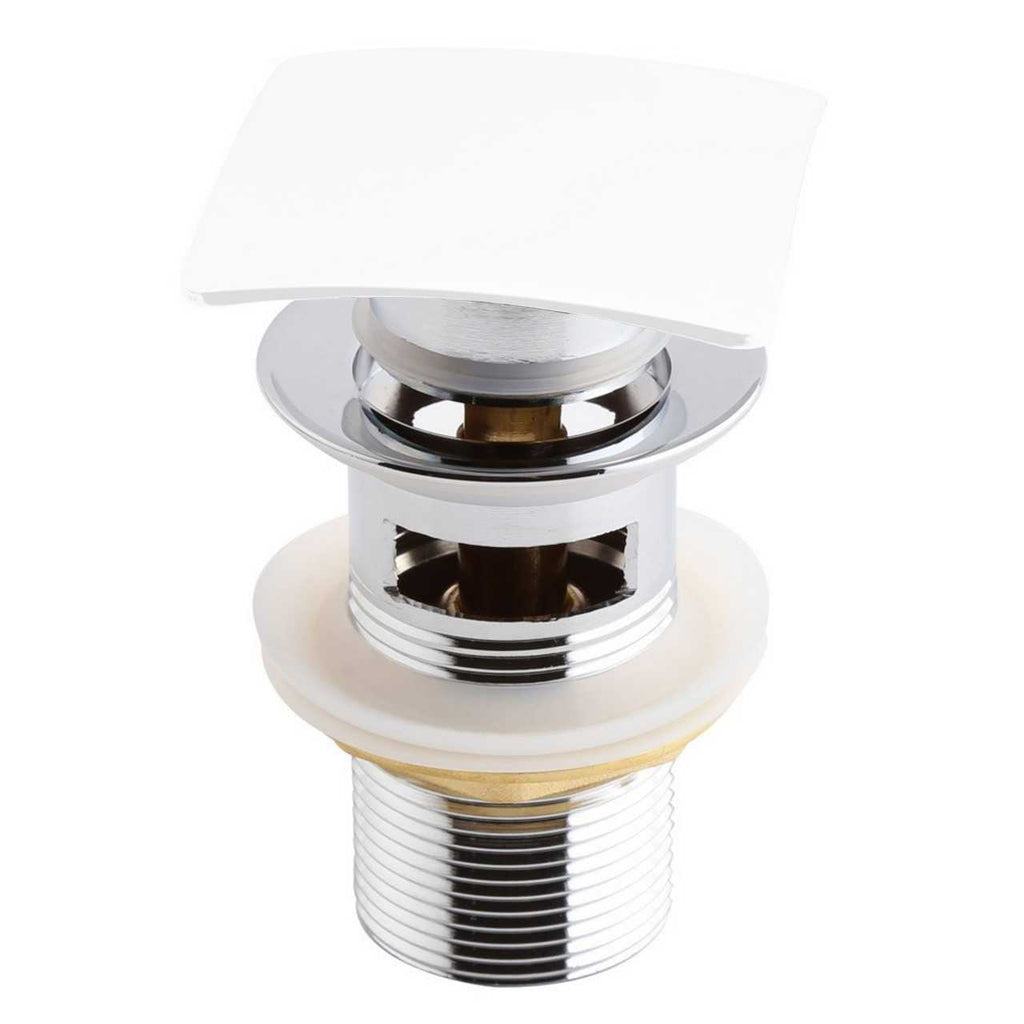 KubeBath Solid Brass Construction Square Pop-Up Drain With Overflow – White
