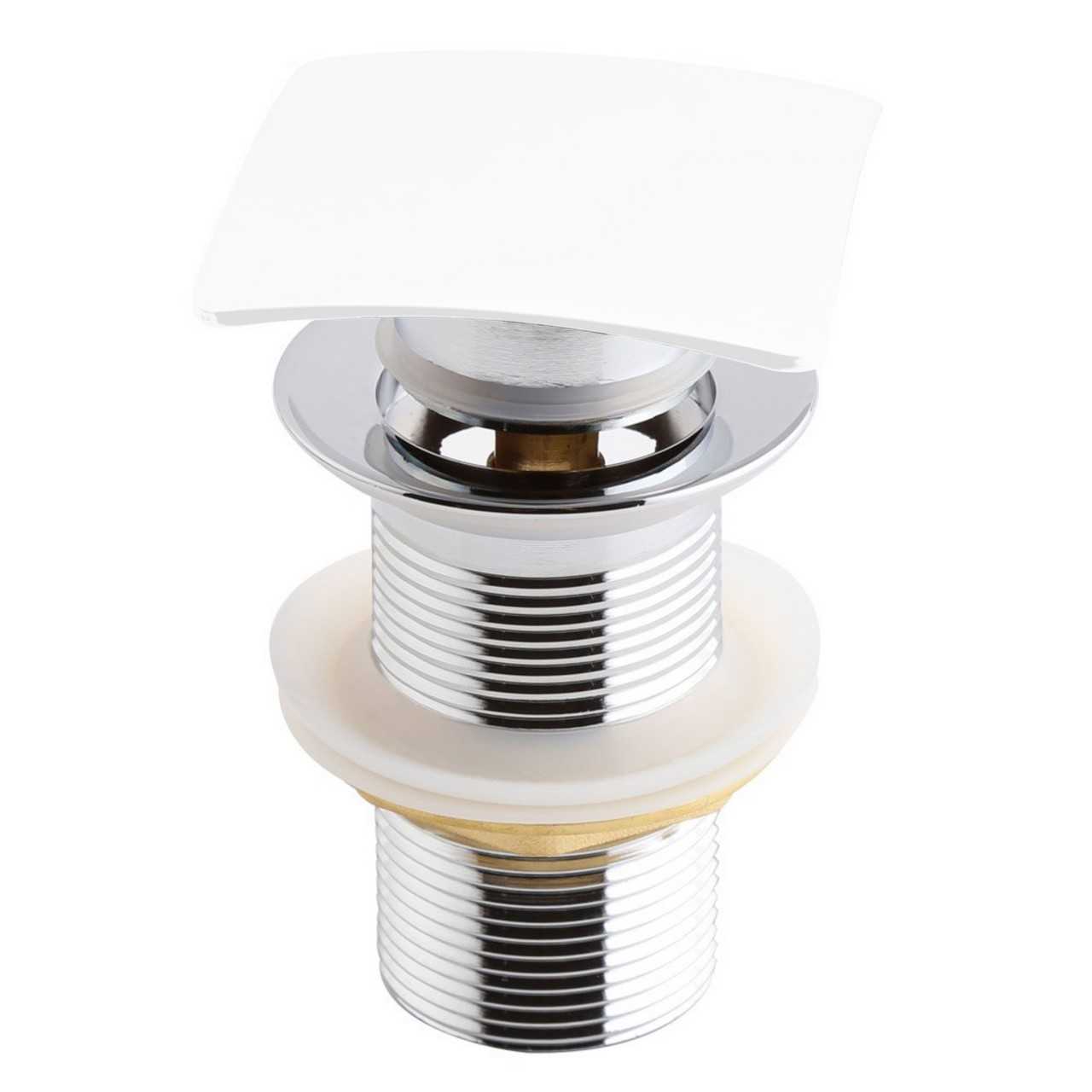 KubeBath Solid Brass Construction Square Pop-Up Drain NO Overflow – White