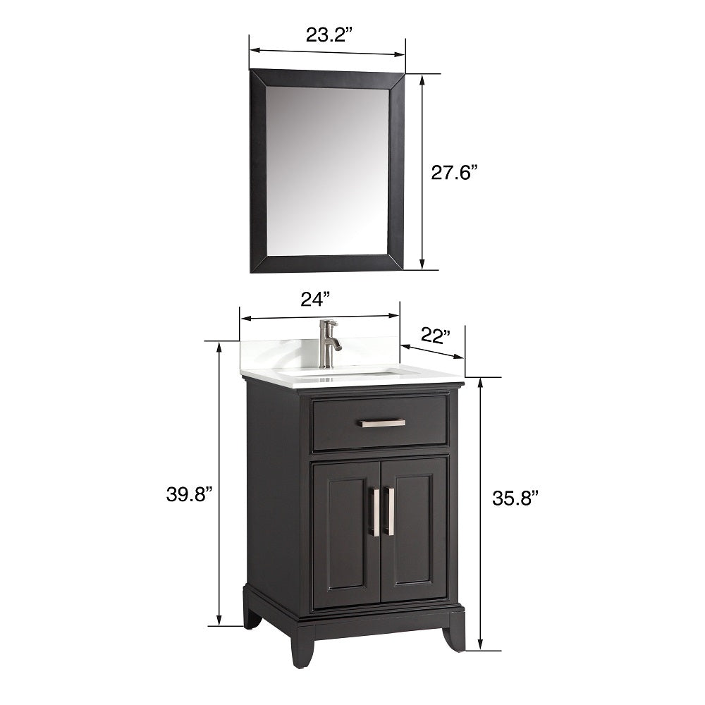 Vanity Art - Noble 24" Single Sink Bathroom Vanity Set with Sink and Mirror