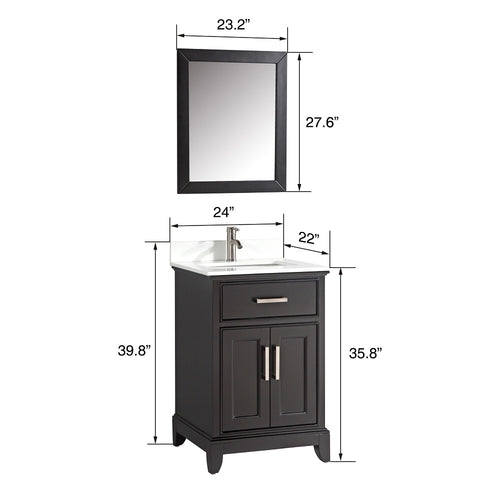 Vanity Art - Noble 24" Single Sink Bathroom Vanity Set with Sink and Mirror