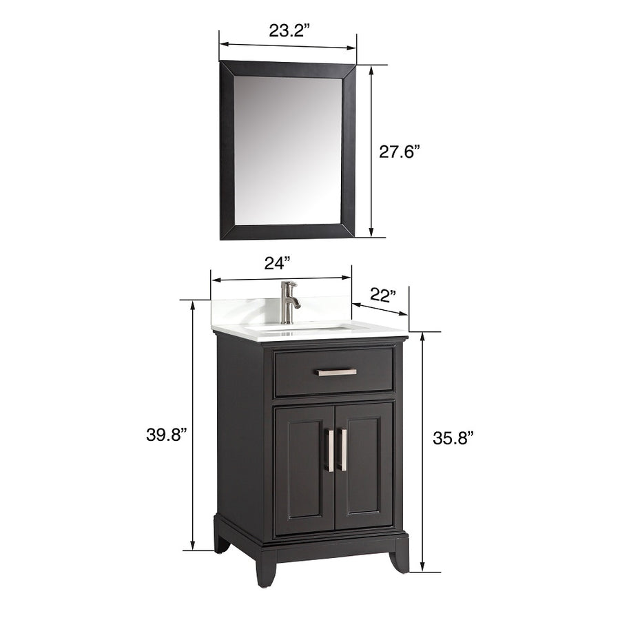 Vanity Art - Noble 24" Single Sink Bathroom Vanity Set with Sink and Mirror