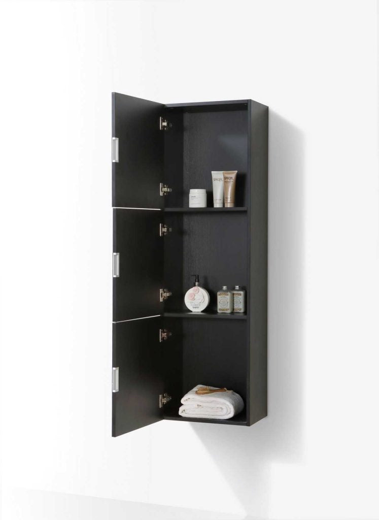 Bliss 18″ Wide by 59″ High Linen Side Cabinet With Three Doors in Black Wood Finish