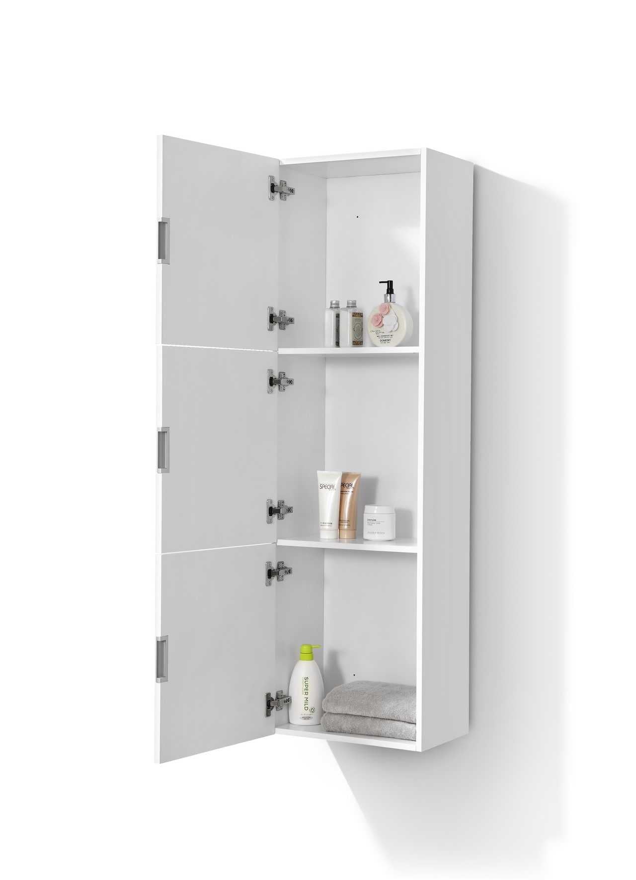 Bliss 18″ Wide by 59″ High Linen Side Cabinet With Three Doors in Gloss White Finish