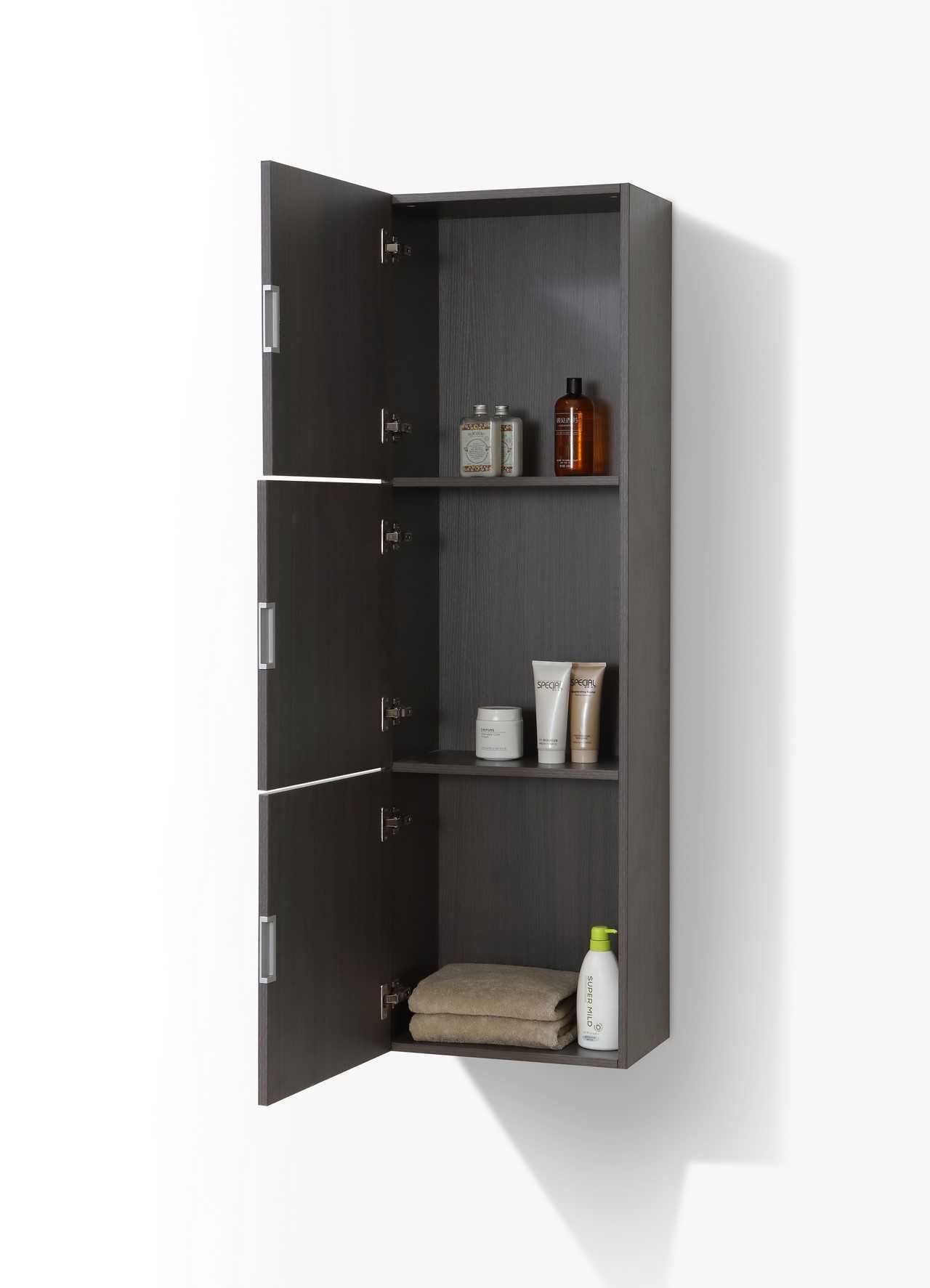 Bliss 18″ Wide by 59″ High Linen Side Cabinet With Three Doors in High Gloss Gray Oak Finish