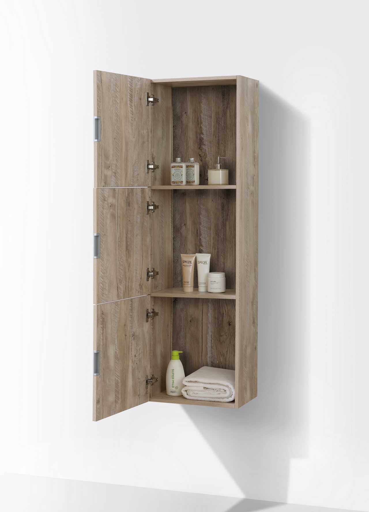 Bliss 18″ Wide by 59″ High Linen Side Cabinet With Three Doors in Nature Wood Finish