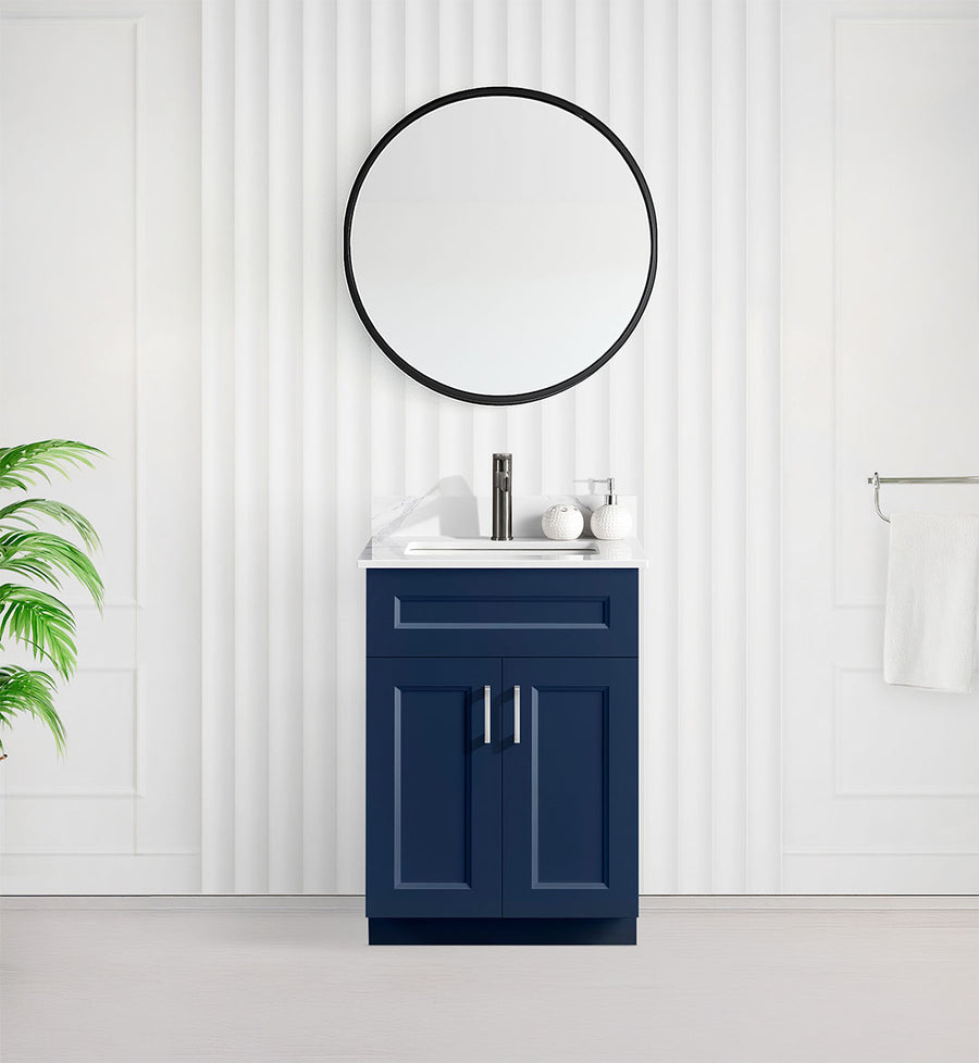 Indy 24" Slim Shaker Bathroom Vanity With Quartz Countertop (Solid Wood)