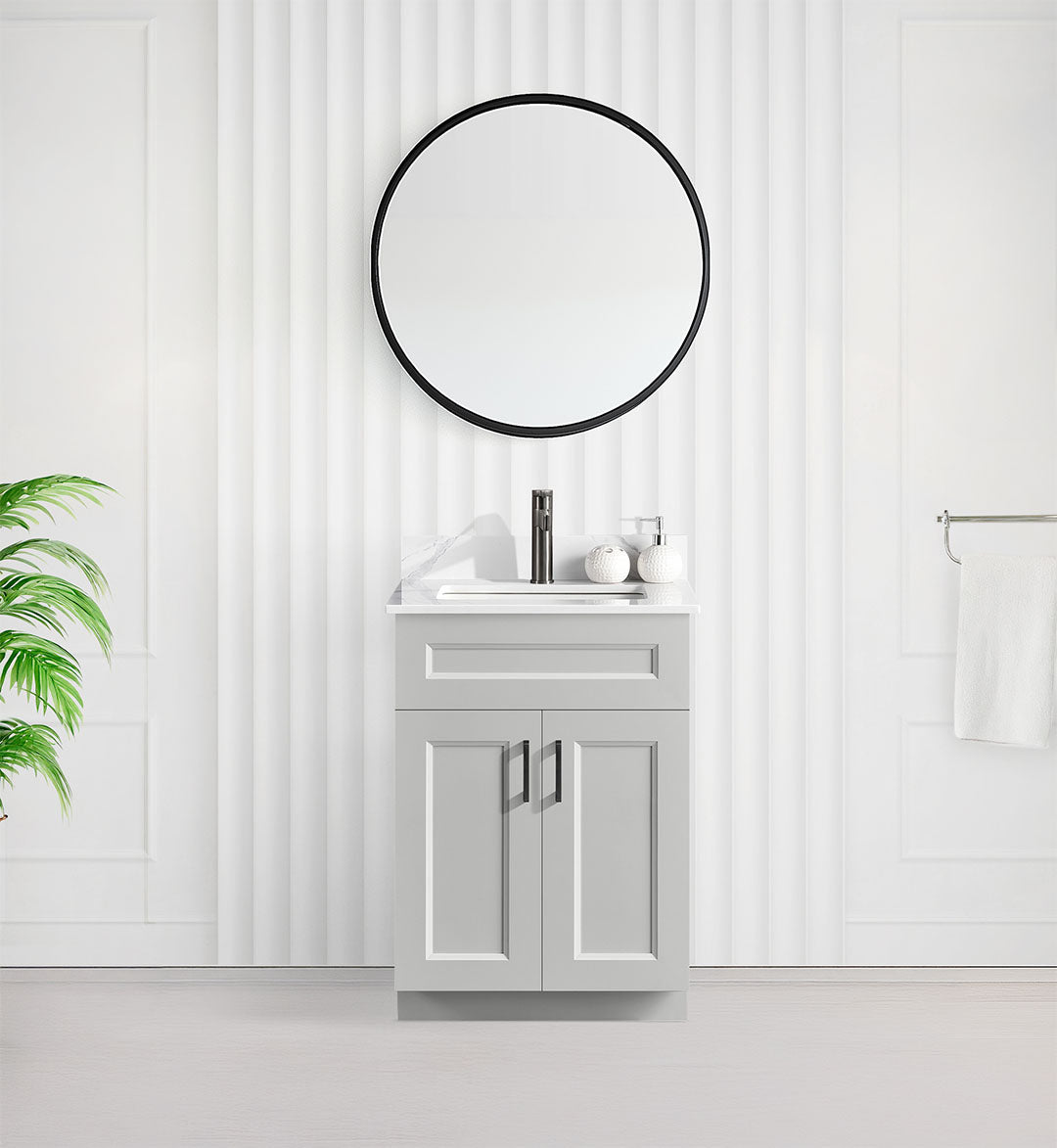 Indy 24" Slim Shaker Bathroom Vanity With Quartz Countertop (Solid Wood)